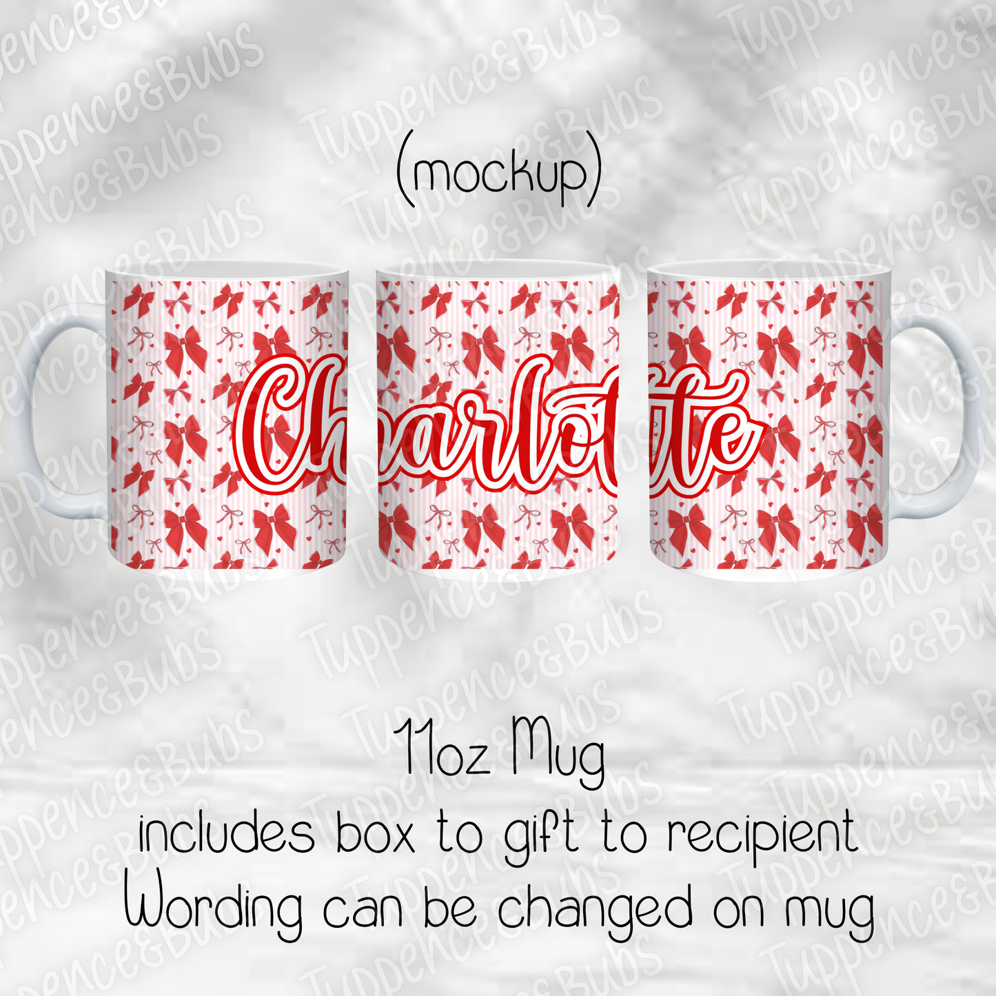 Red Bow Themed Personalised Christmas Mug