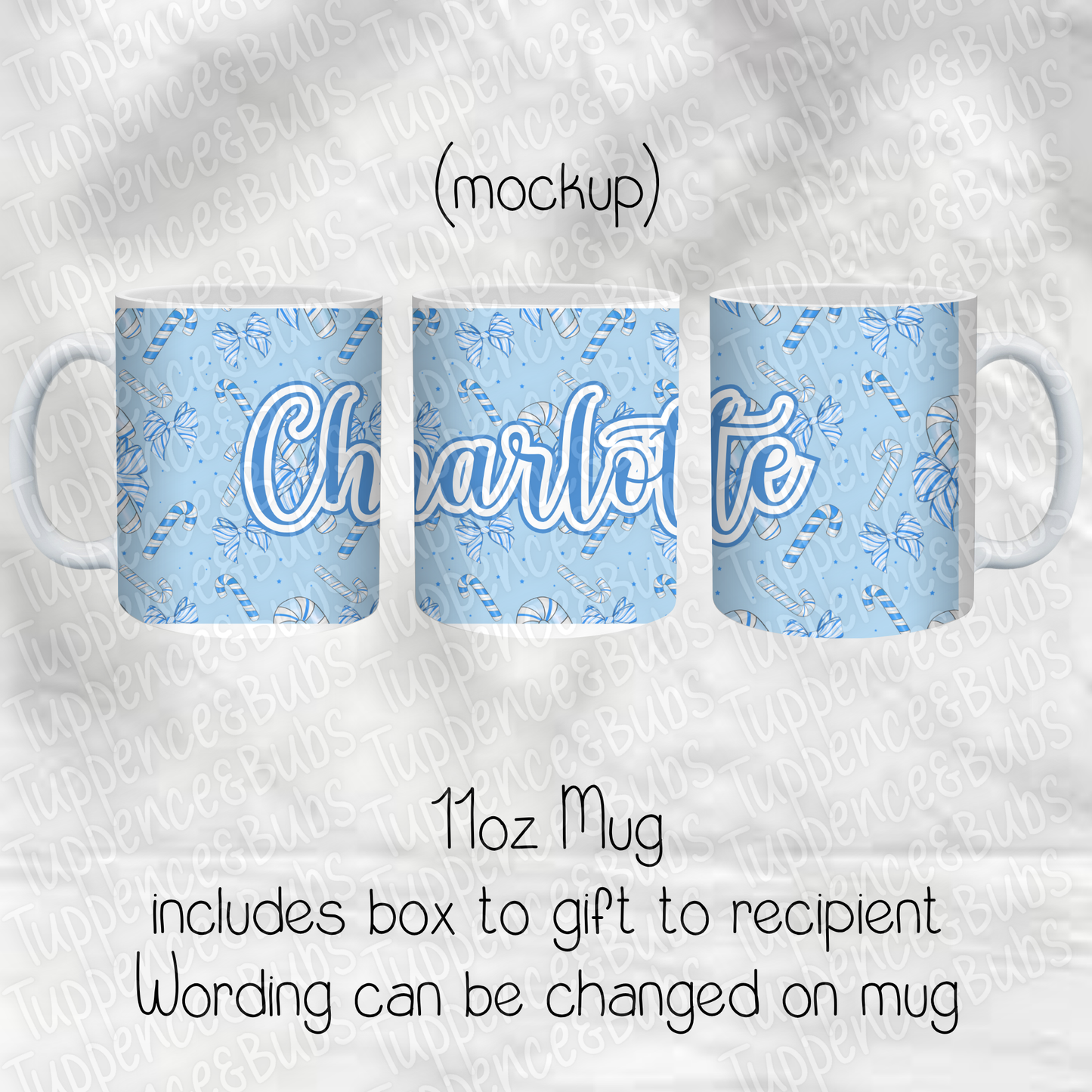 Blue Candy Cane Striped Christmas Mug - 11oz