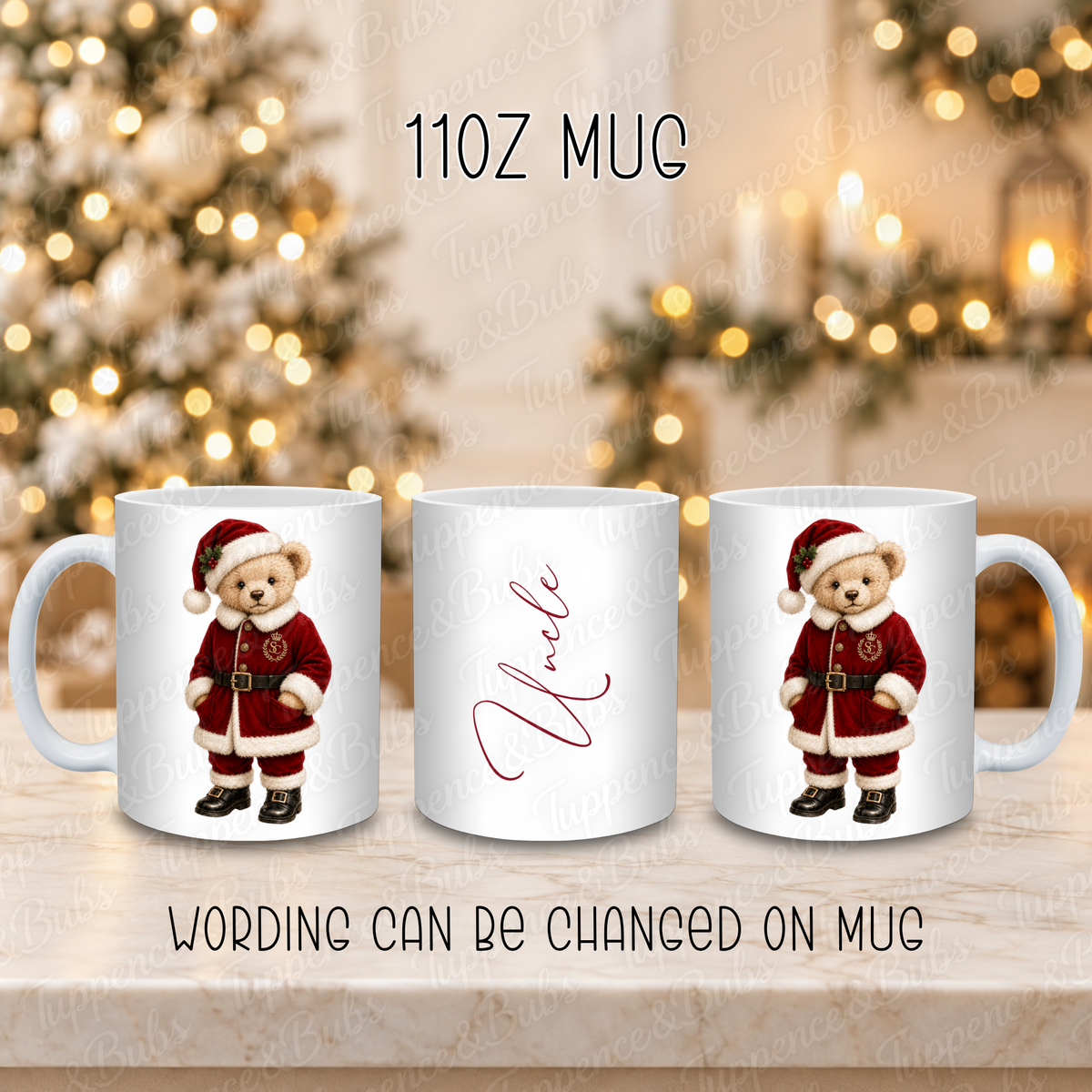 Personalised Christmas Bear Claus Teddy Bear Mug