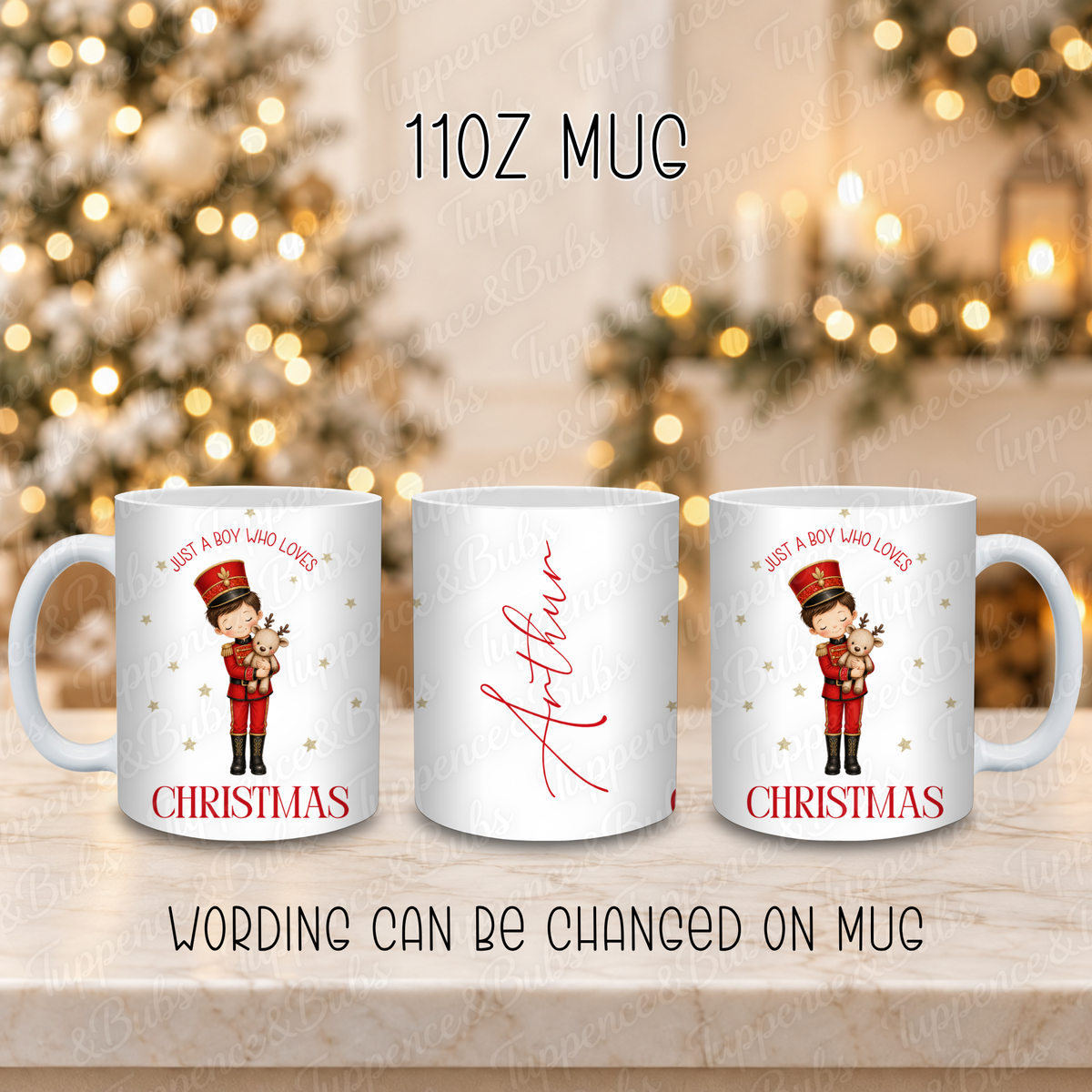 Personalised Toy Soldier Christmas Mug with Custom Wording