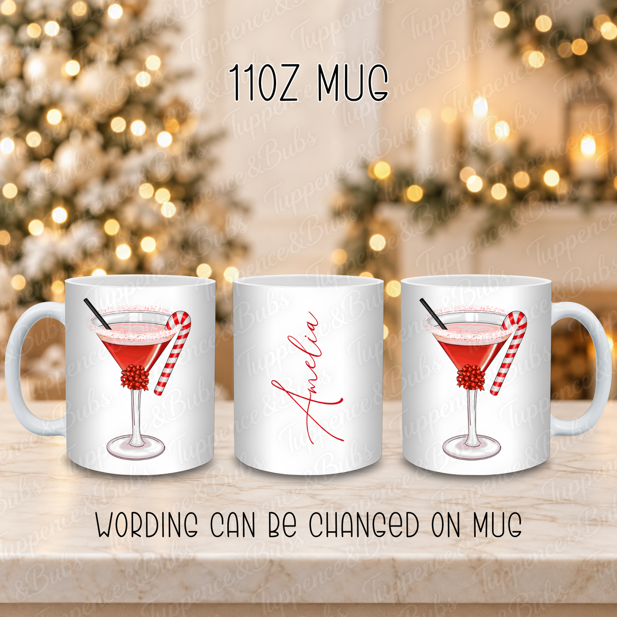 Personalised Candy Cane Cocktail Christmas Mug