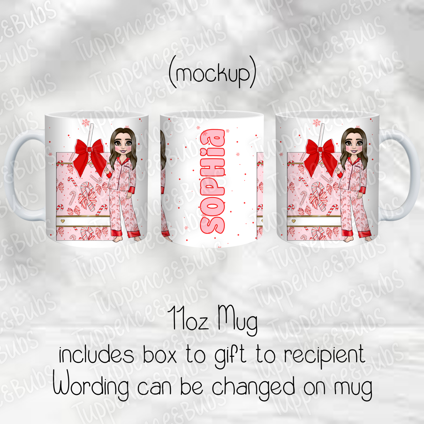 Red Bow Juice Box Themed PJ Christmas Mug - 2 Designs