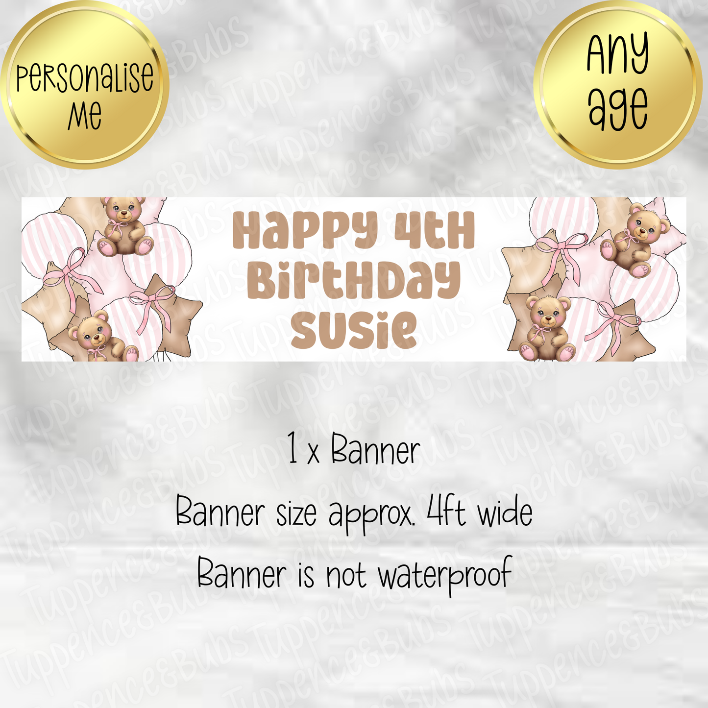 Pink Bear Striped Banner