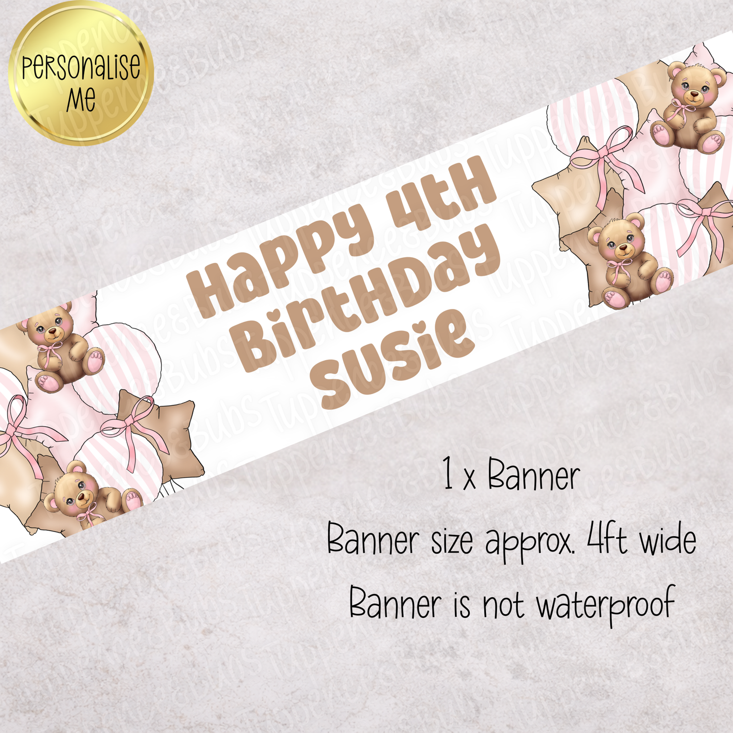 Pink Bear Striped Banner