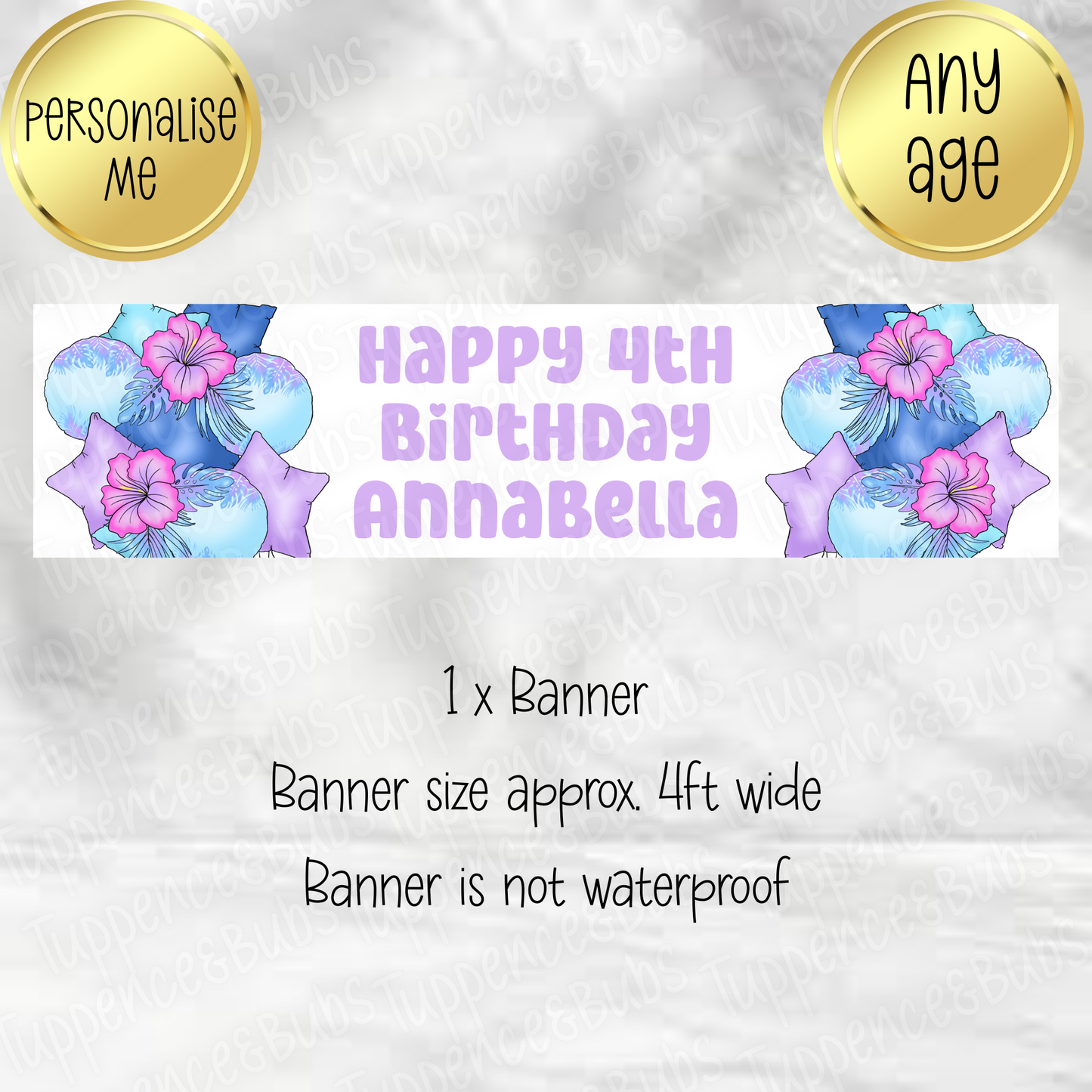 Blue & Purple Floral Balloon Themed Banner