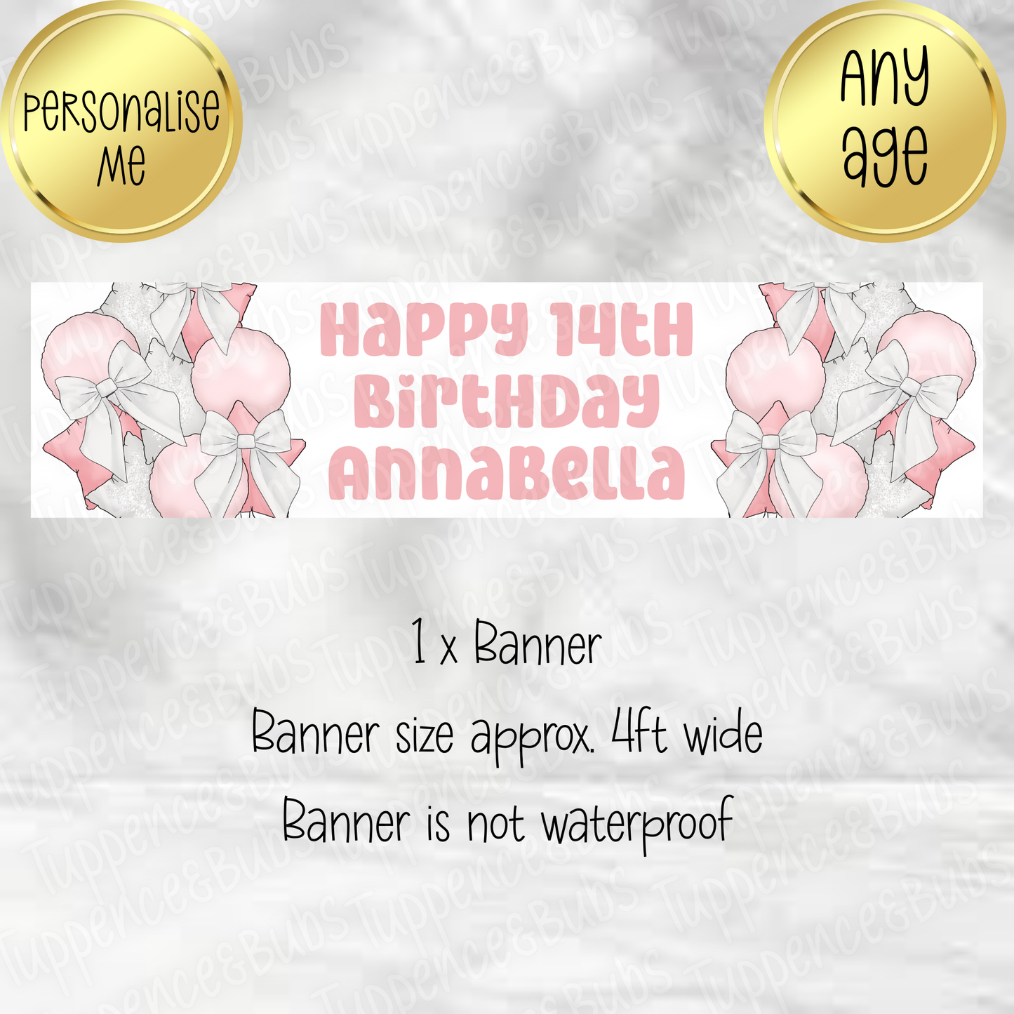 Pink & White Bow Balloon Themed Banner