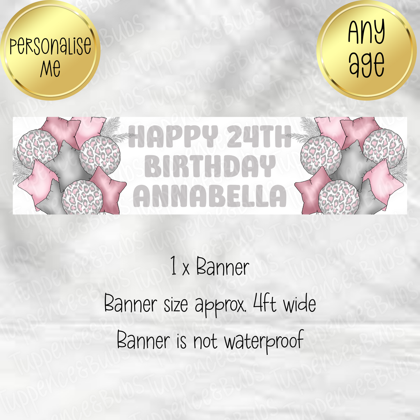 Pink & Grey Leopard Print Balloon Themed Banner