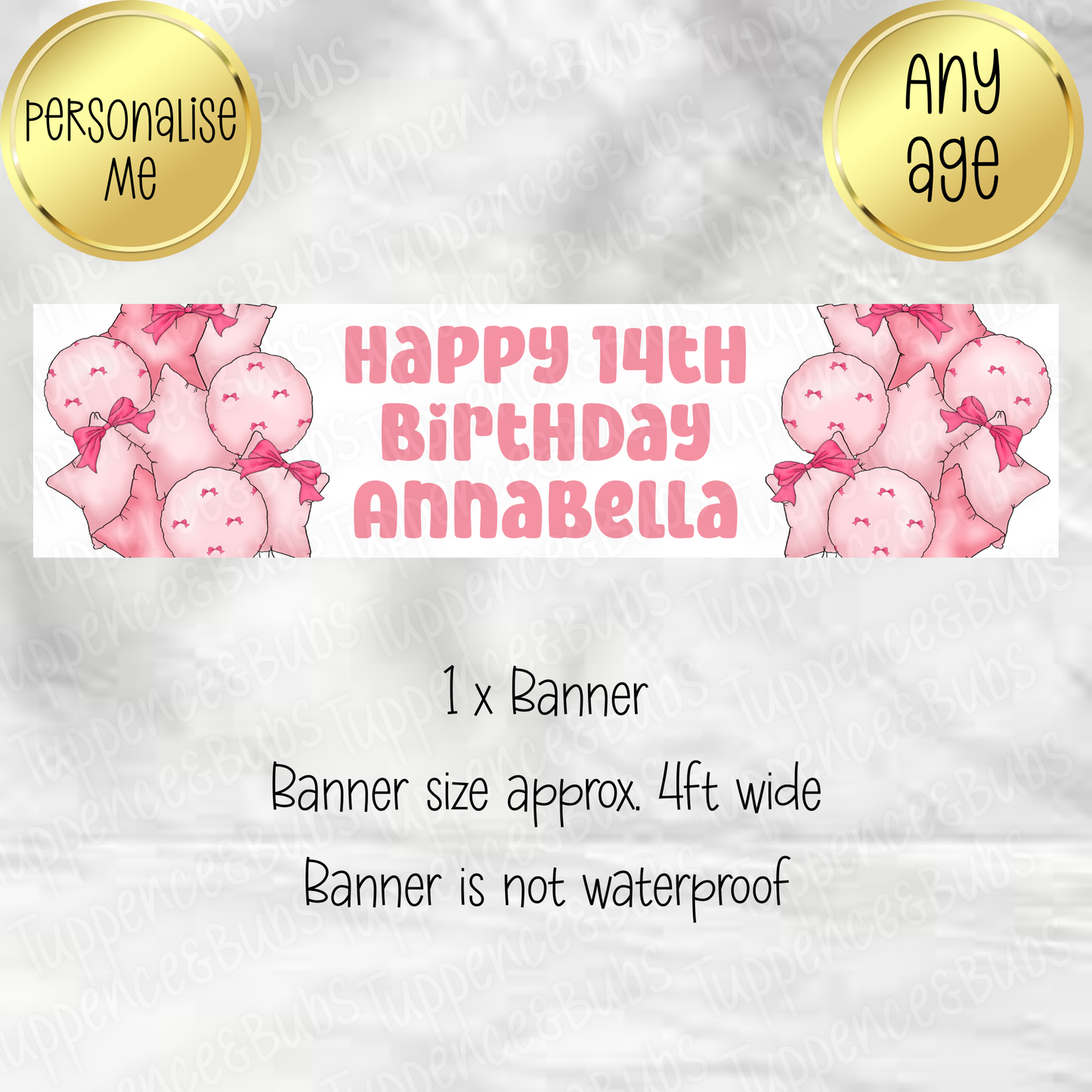 Pink Bow Balloon Themed Banner