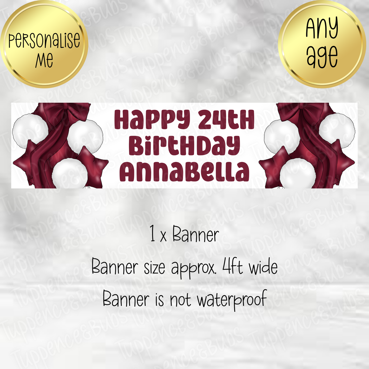 Burgundy & White Balloon Themed Banner