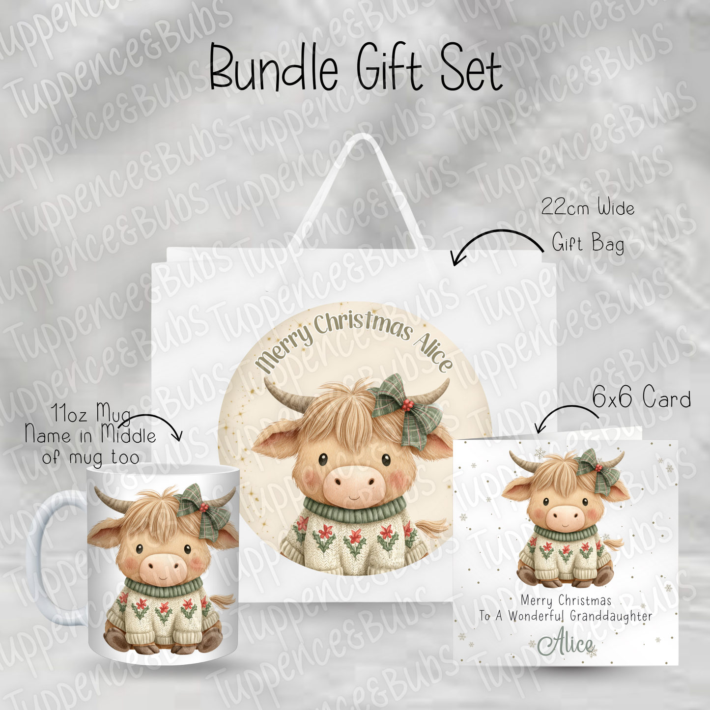 Cute Highland Cow Themed Gift Set - Mug, Card & Gift Bag