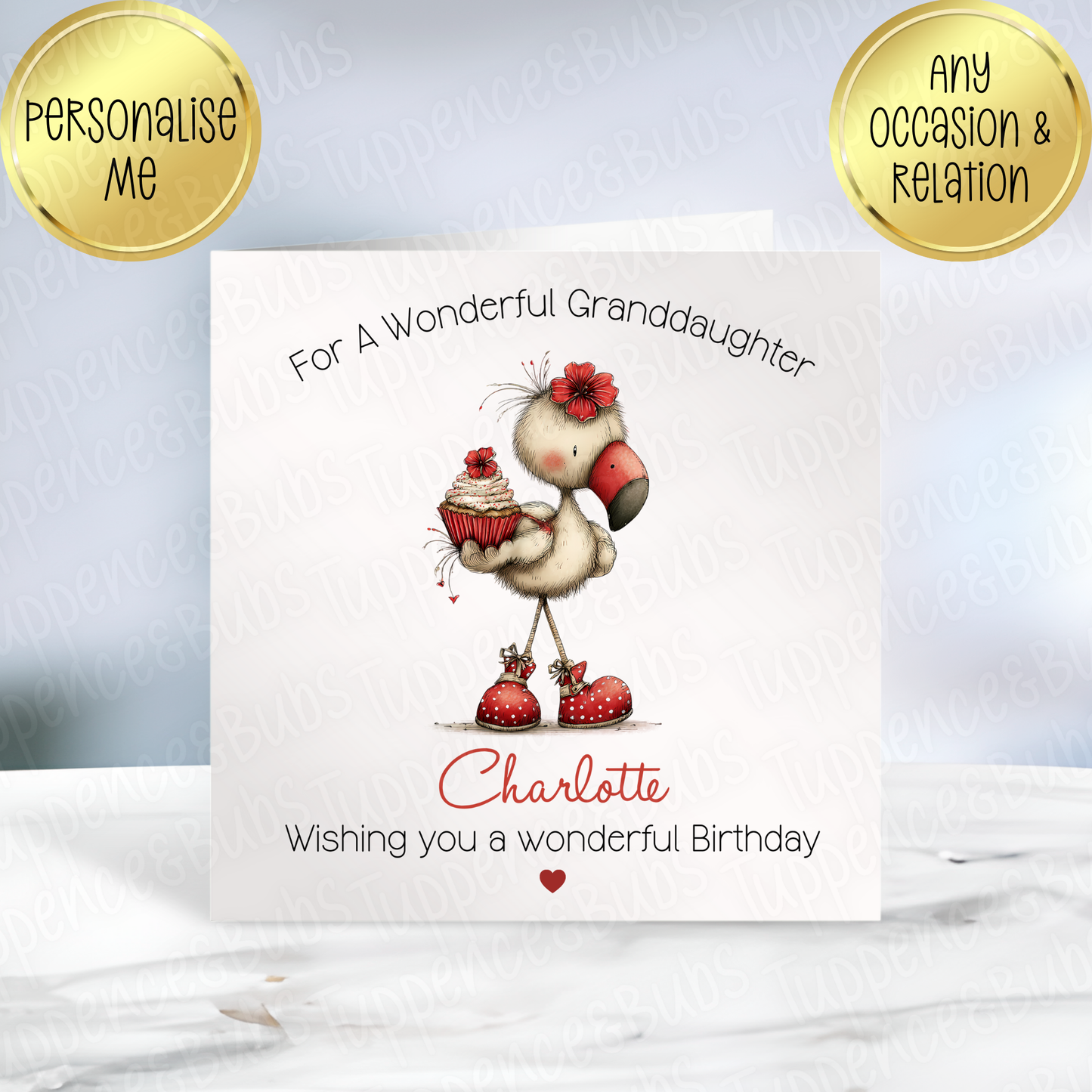 Flamingo With Cupcake Themed Card