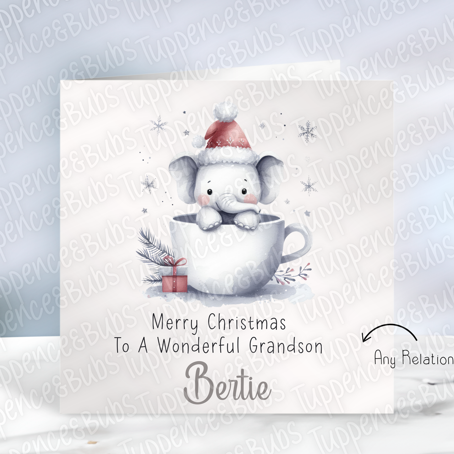 Cute Elephant In A Cup Christmas Card