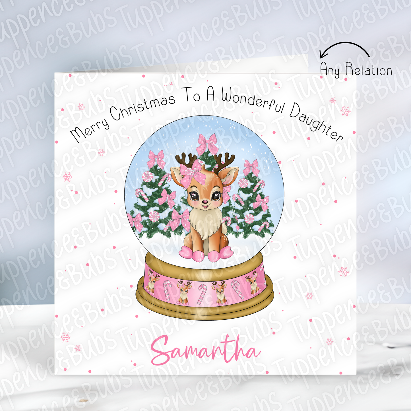 Pink Reindeer Snowglobe Christmas Card - 2 Designs