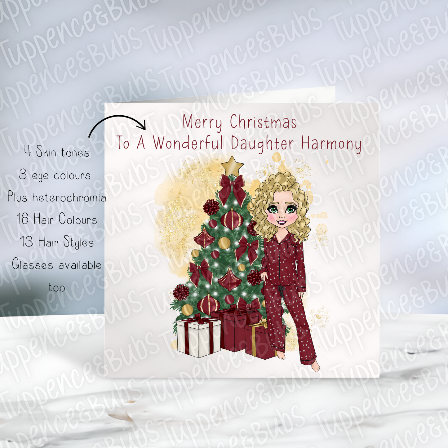 Burgundy PJ Themed Christmas Card