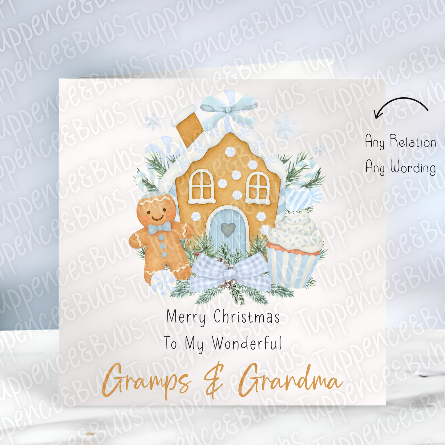 Gingerbread House Themed Christmas Card - Blue/Pink