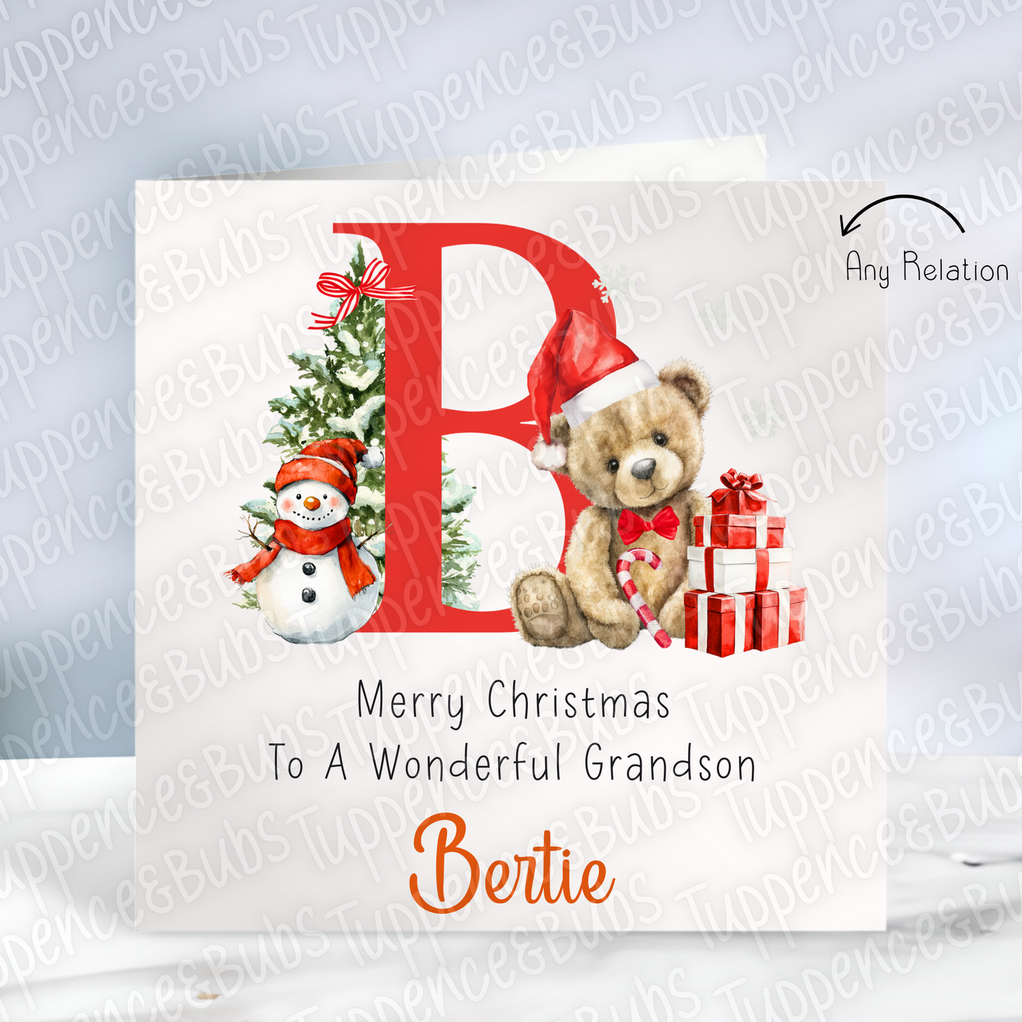 Snowman & Bear Initial Christmas Card
