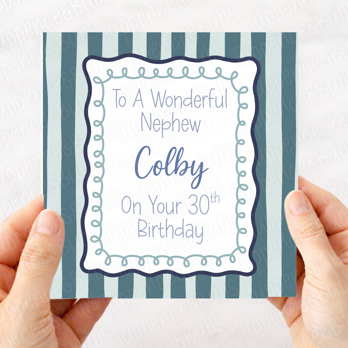Blue Striped Birthday Card