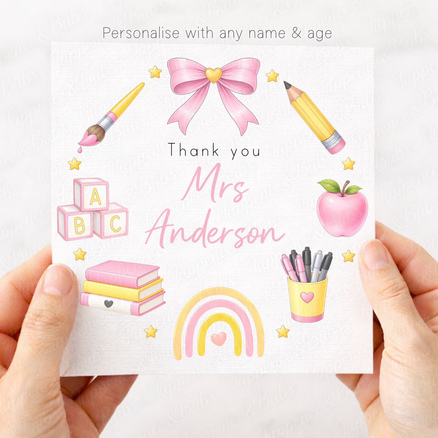 Pink Teacher Wreath Thank You Card