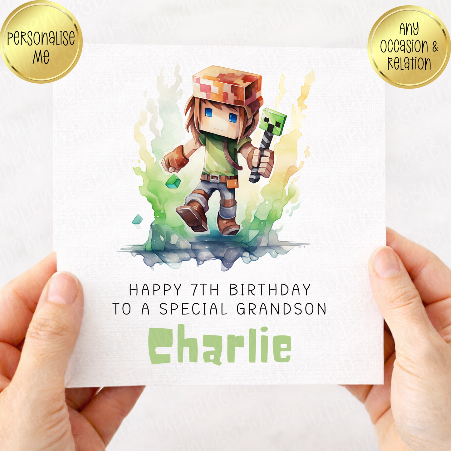 Pixel Minecraft Inspired Birthday Card