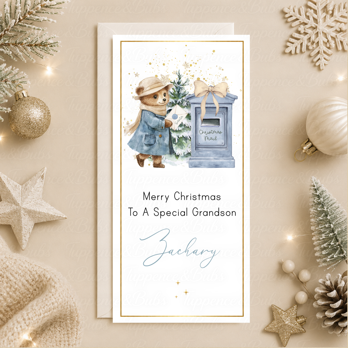 Personalised Blue Bear Christmas Money Card