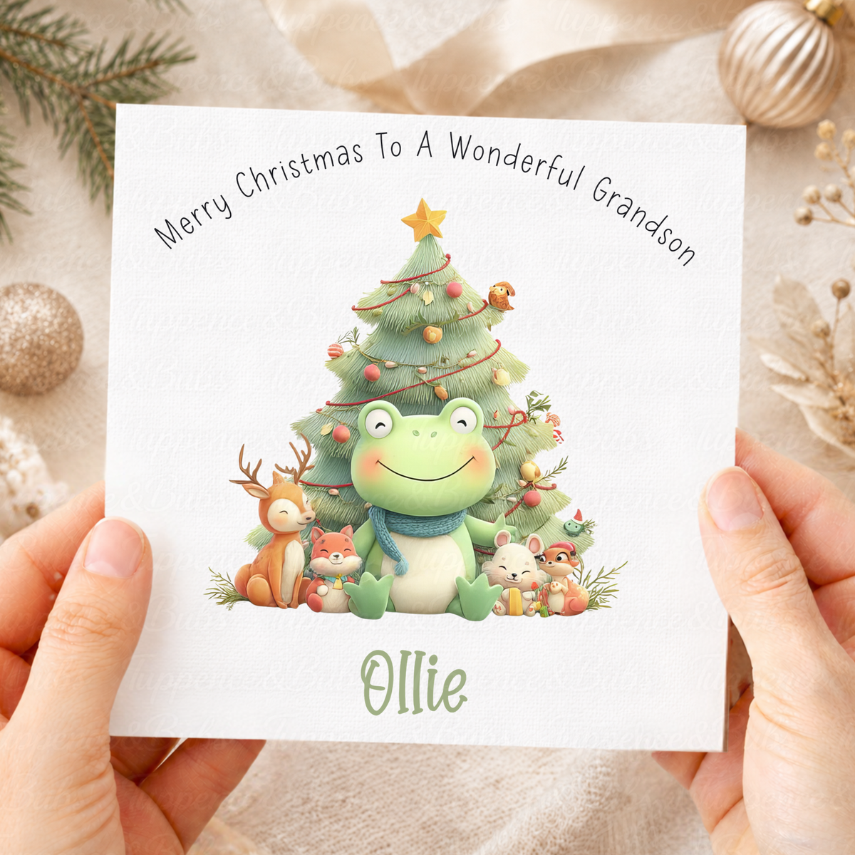 Personalised Frog & Woodland Christmas Card