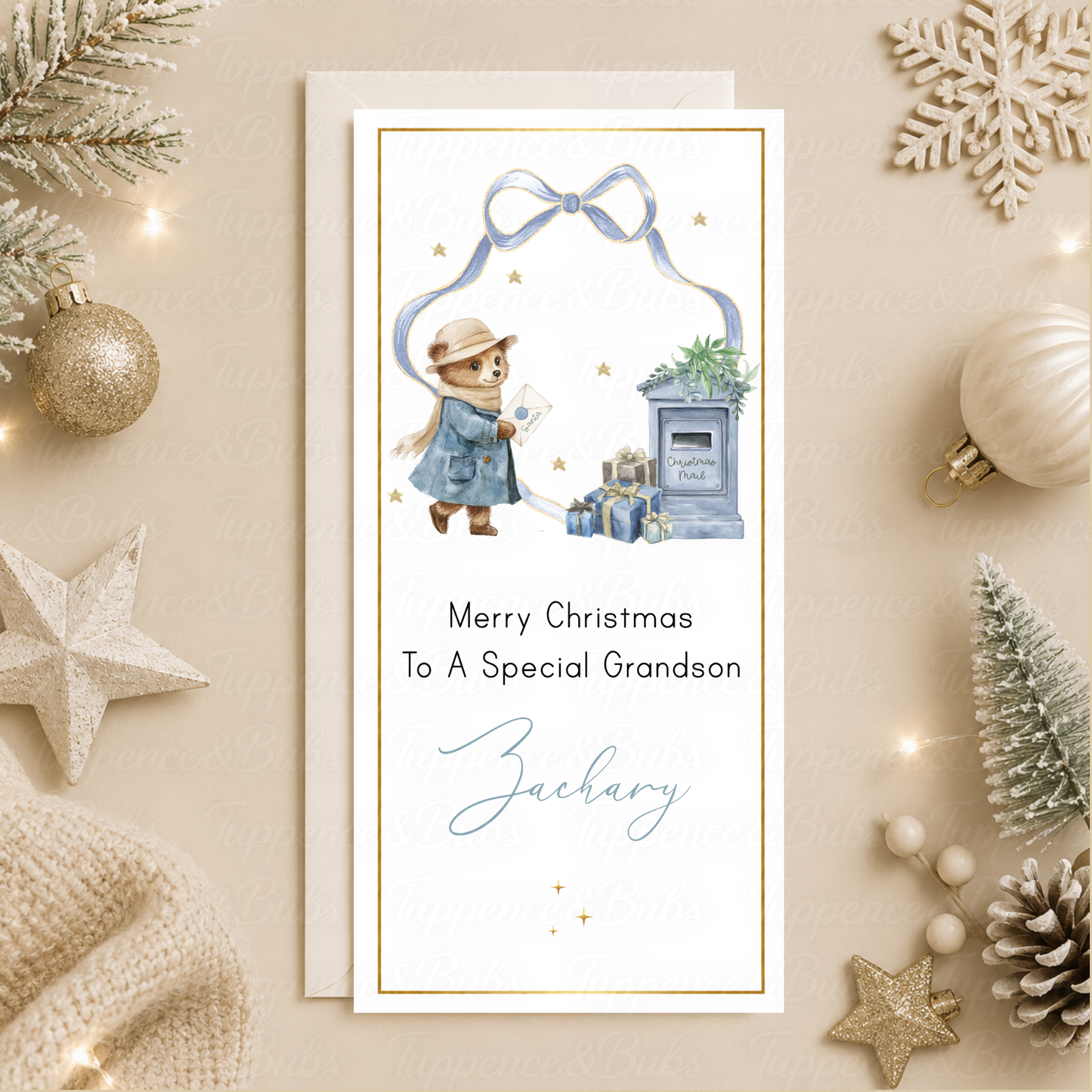 Personalised Blue Bear Christmas Money Card