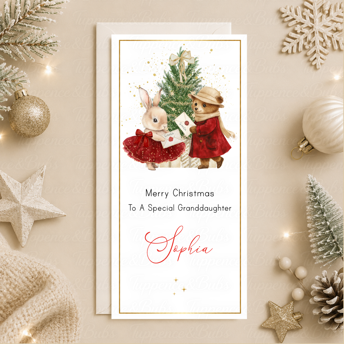 Personalised Bunny and Bear Christmas Money Card