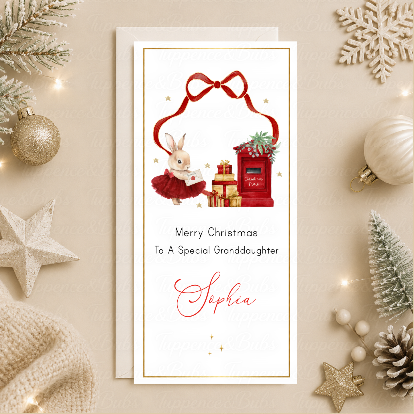 Personalised Red Bunny Christmas Money Card