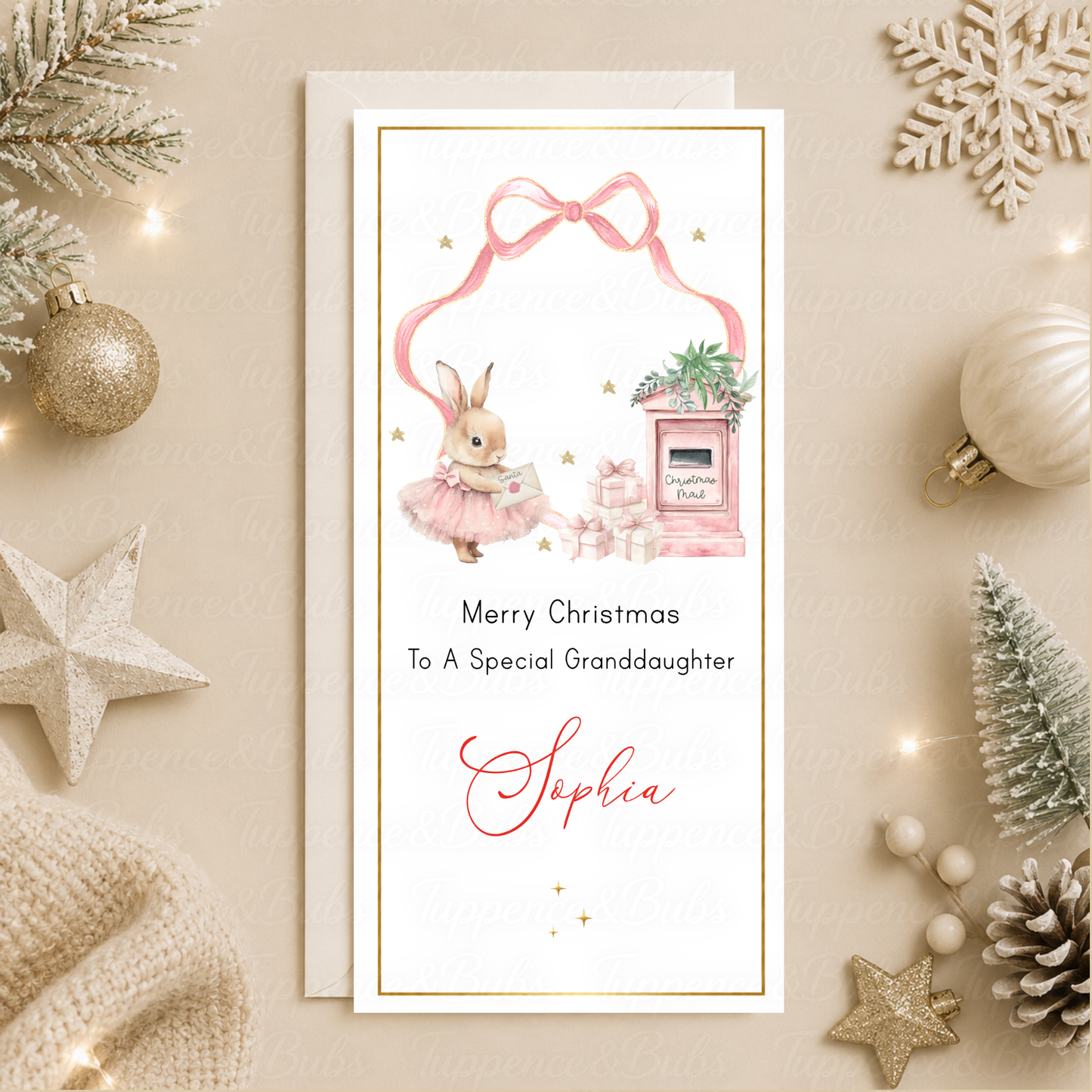 Personalised Pink Bunny Christmas Money Card