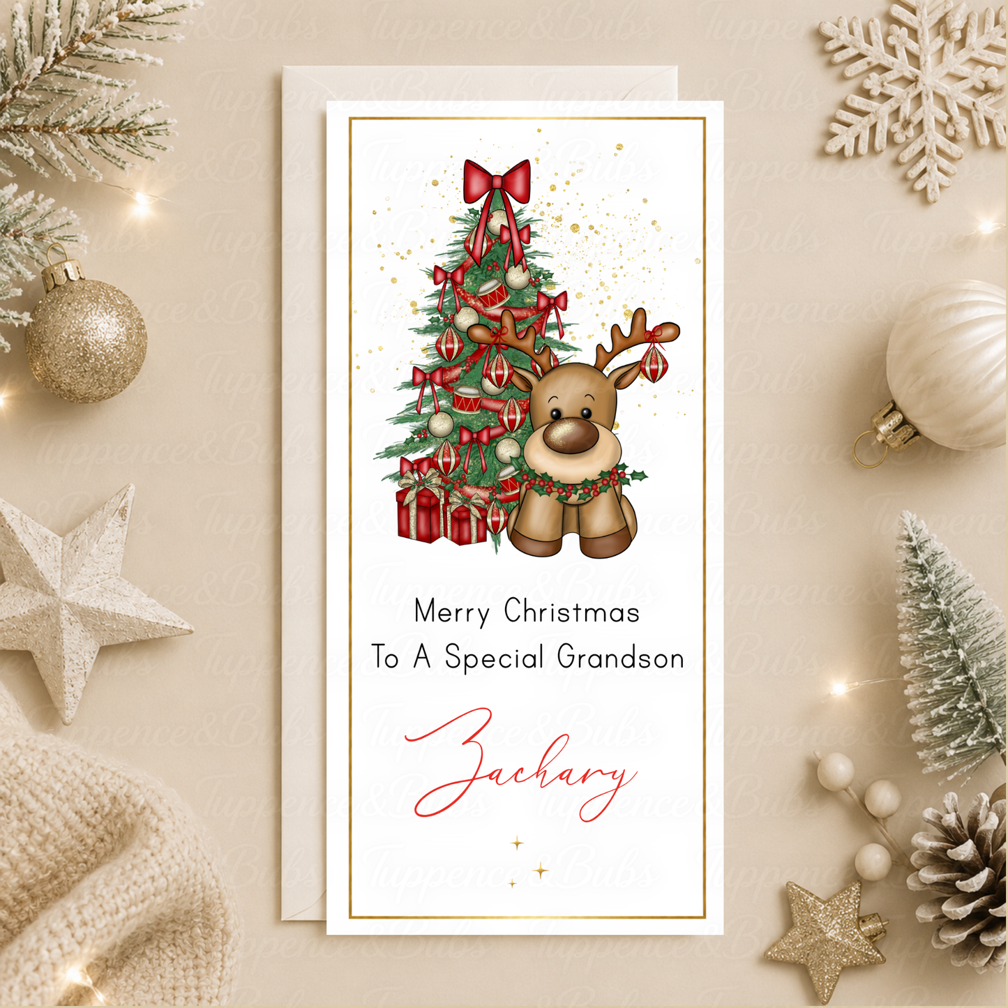 Personalised Reindeer Christmas Tree Money Card