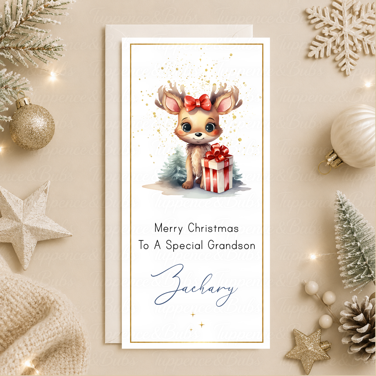 Personalised Cute Reindeer Christmas Money Card