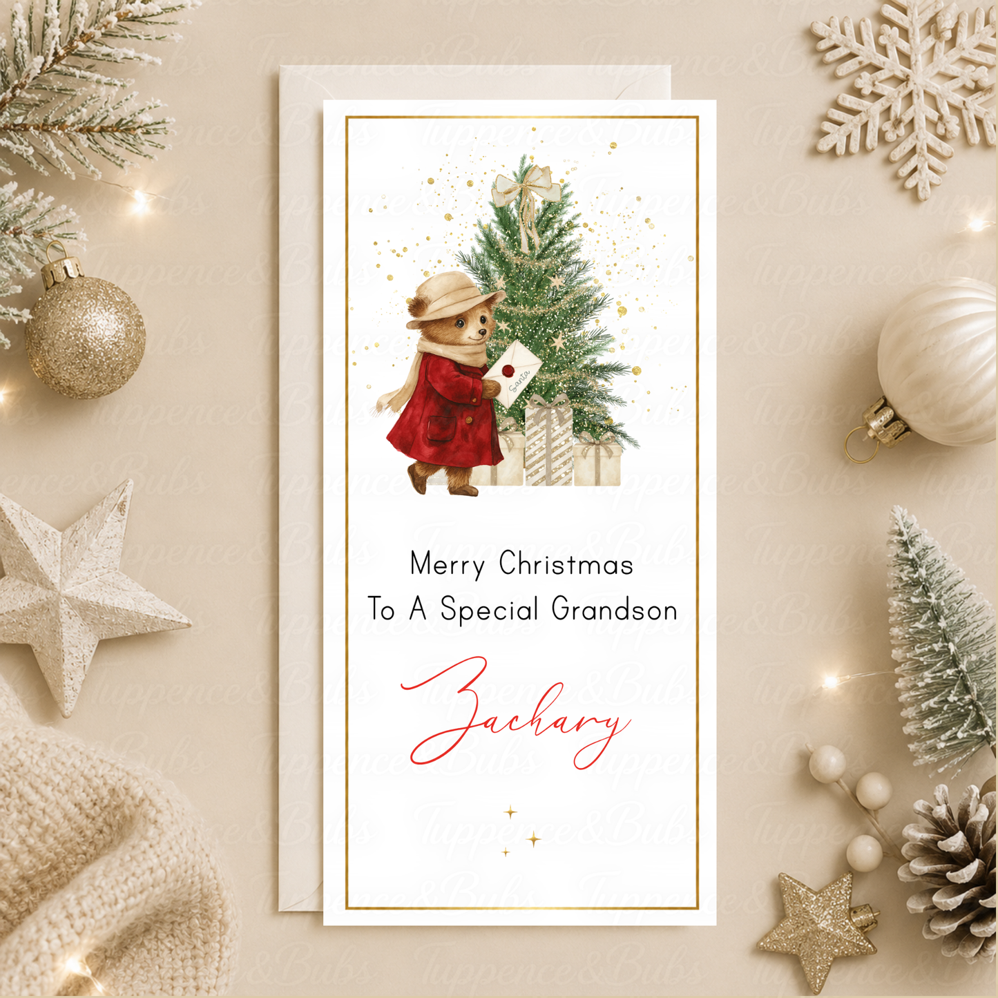 Personalised Festive Bear Christmas Money Card
