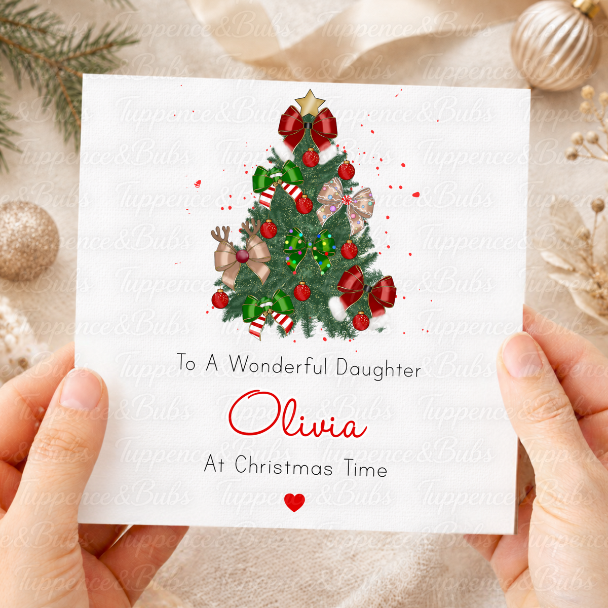Personalised Christmas Bow Tree Card