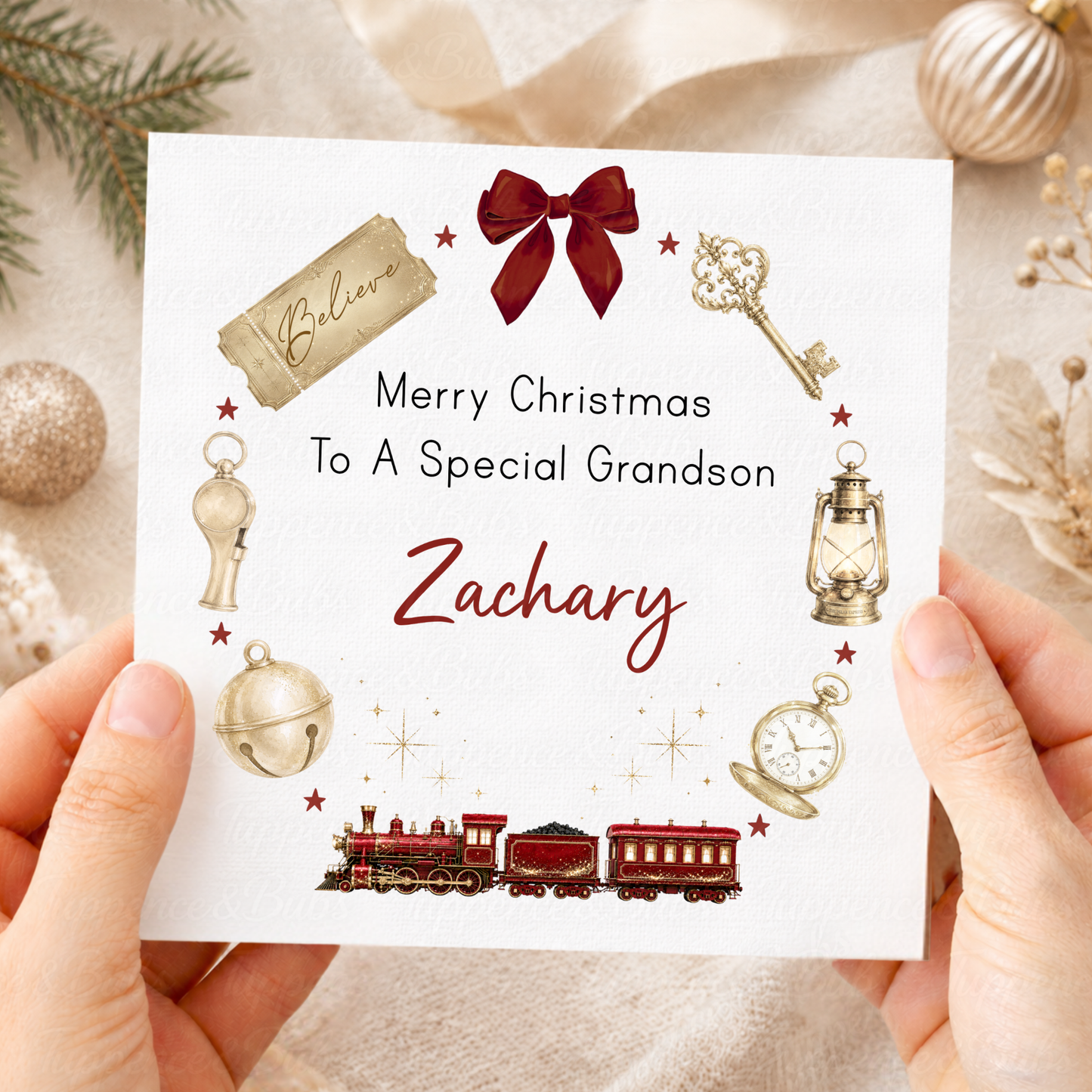 Personalised Christmas Train Believe Card