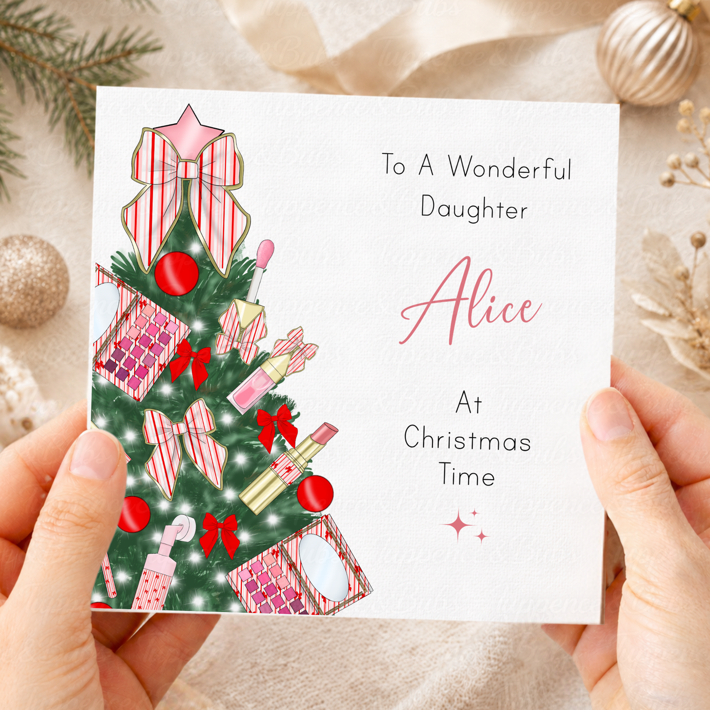 Personalised Candy Cane Makeup Christmas Card