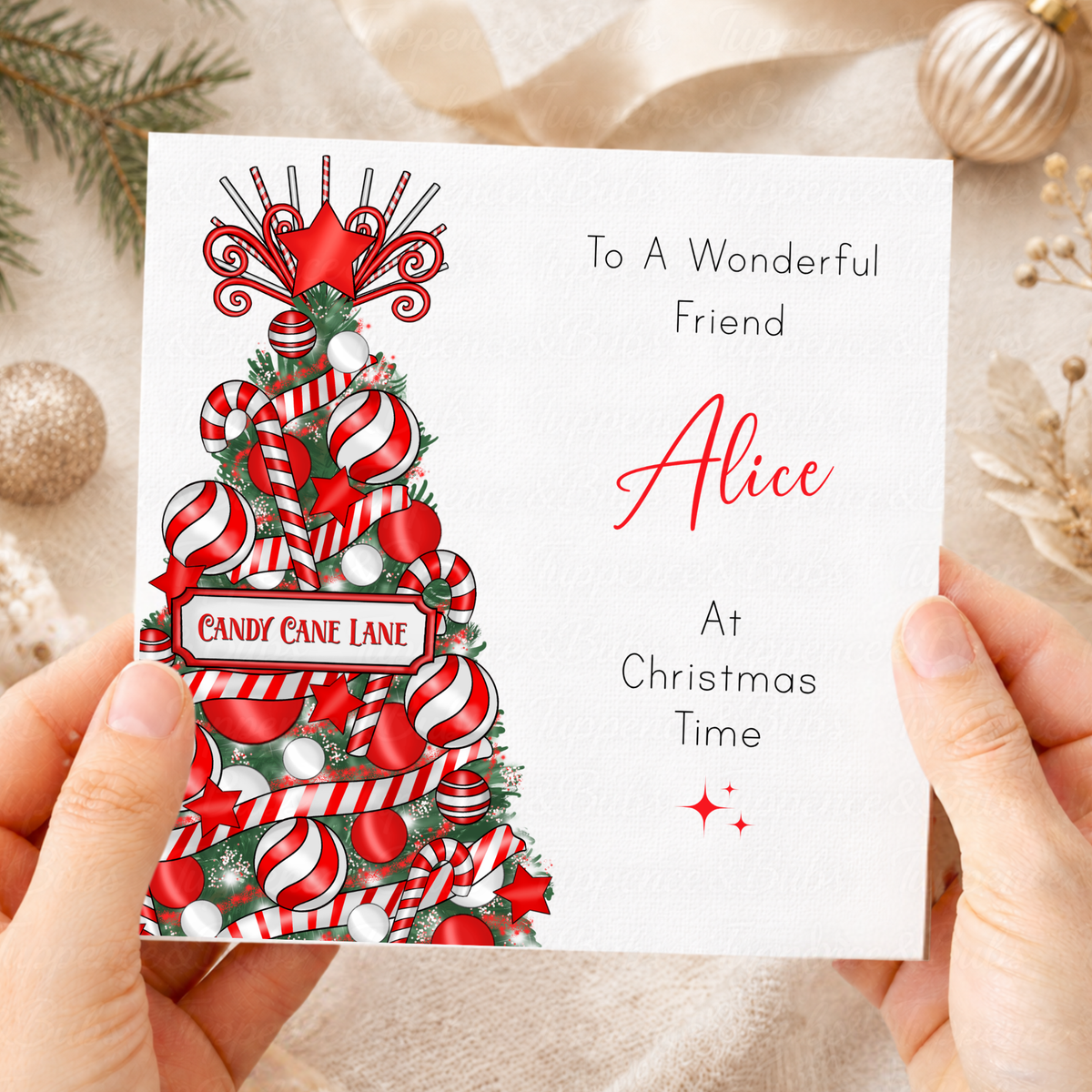 Personalised Candy Cane Lane Christmas Card