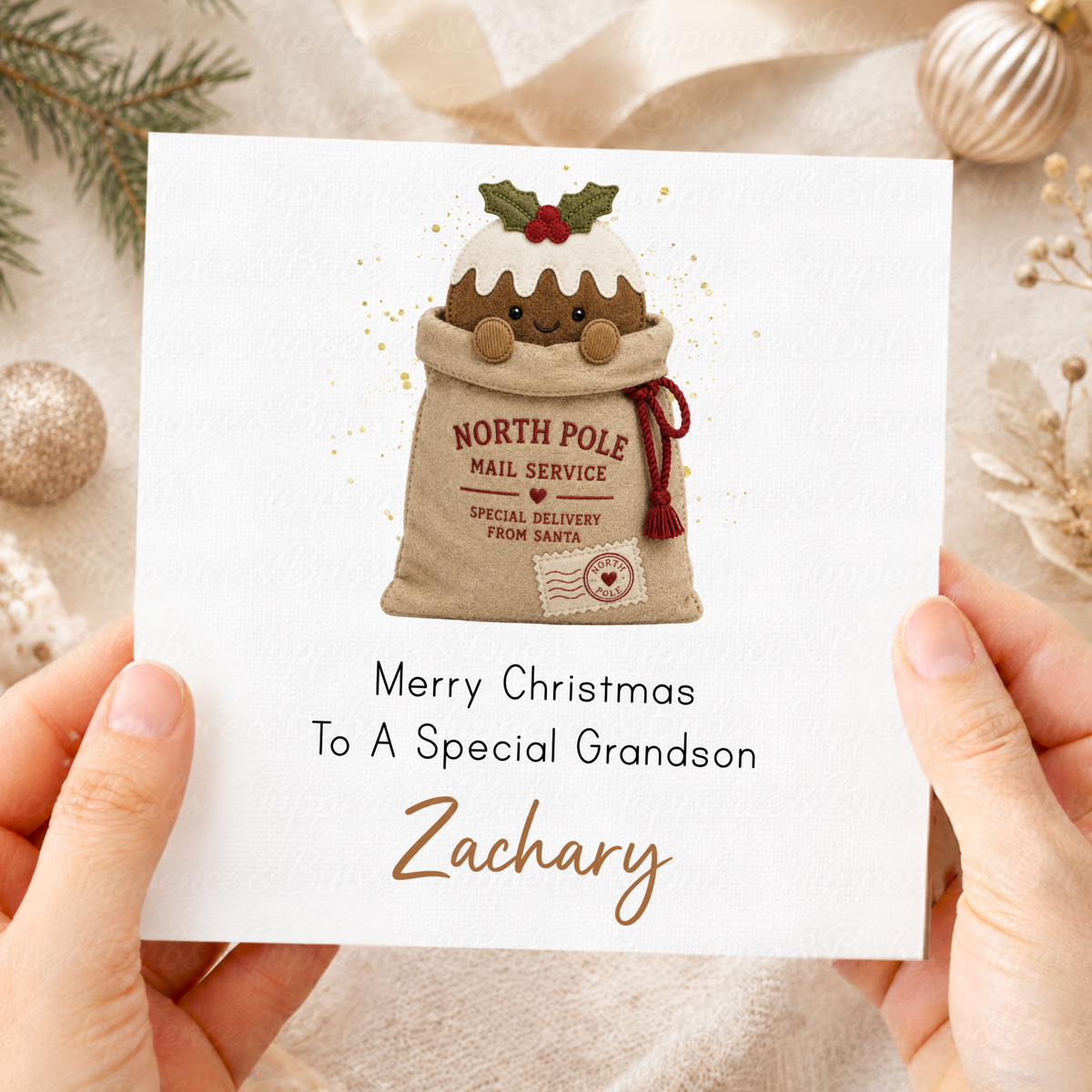 Personalised Christmas Pudding Sack Card