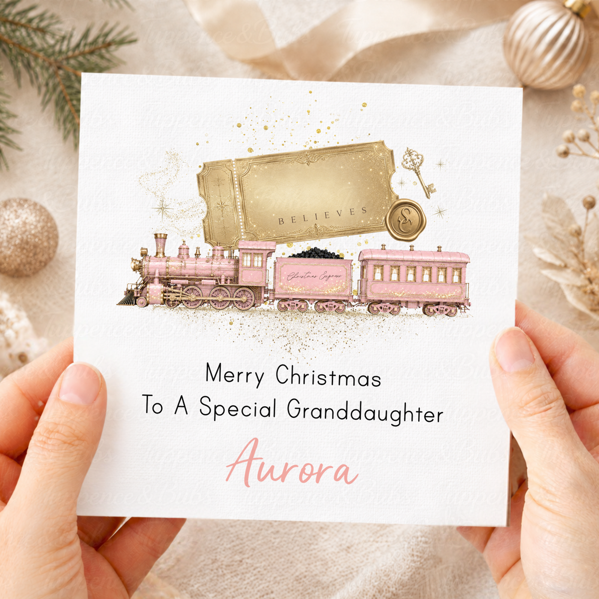 Personalised Pink Christmas Train Card