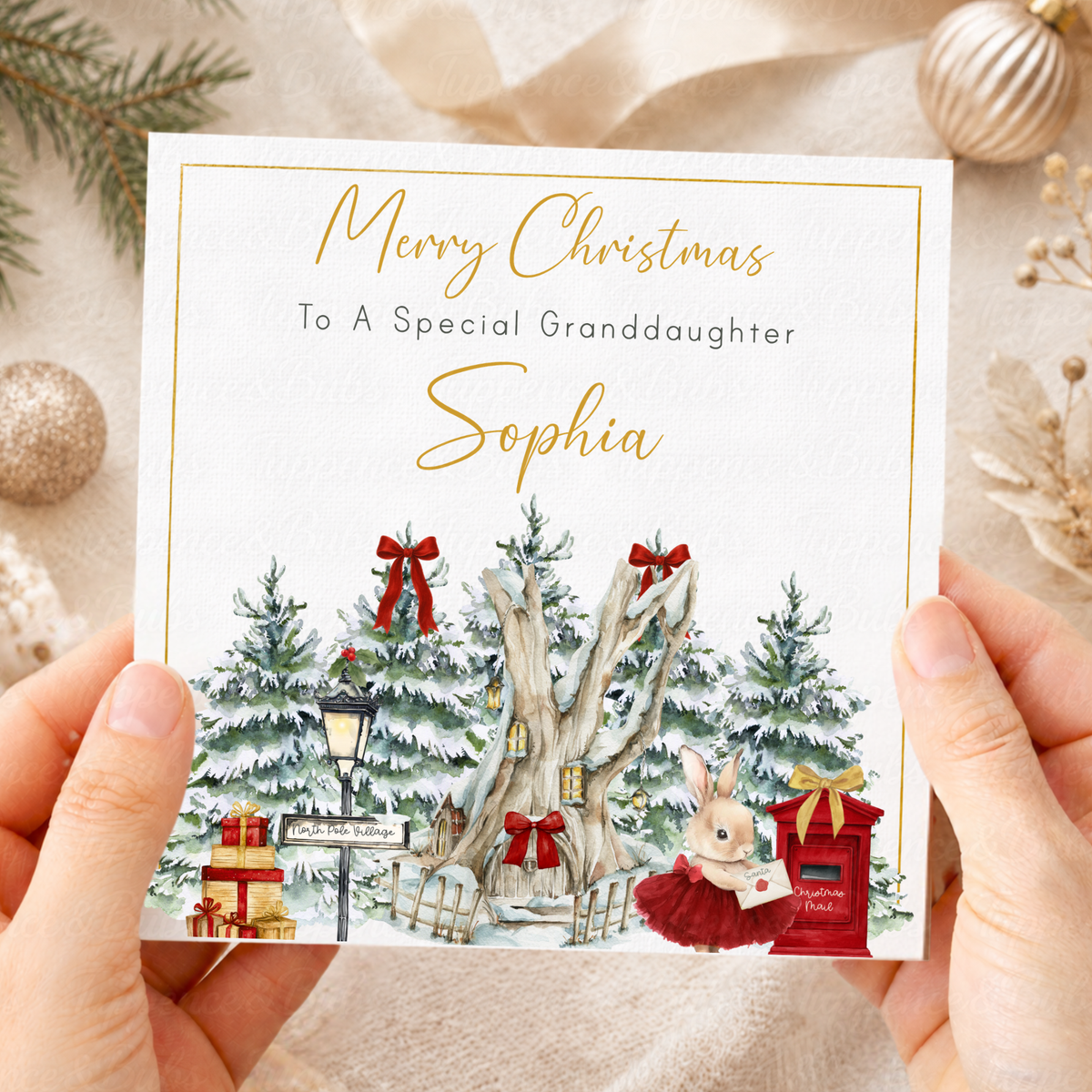 Personalised Christmas Card – Bunny Posting a Letter to Santa at North Pole