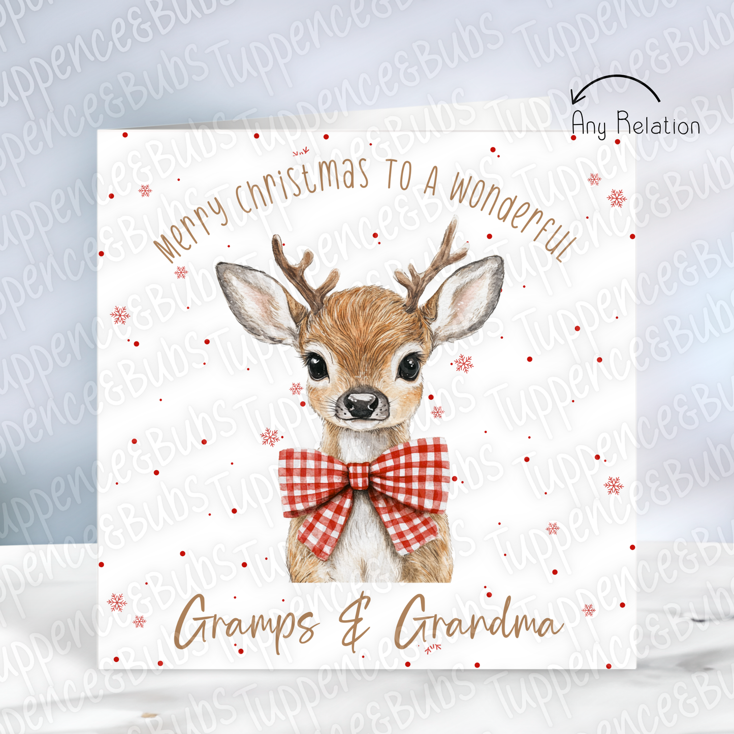 Reindeer Gingham Bow Themed Christmas Cards - 3 Colours