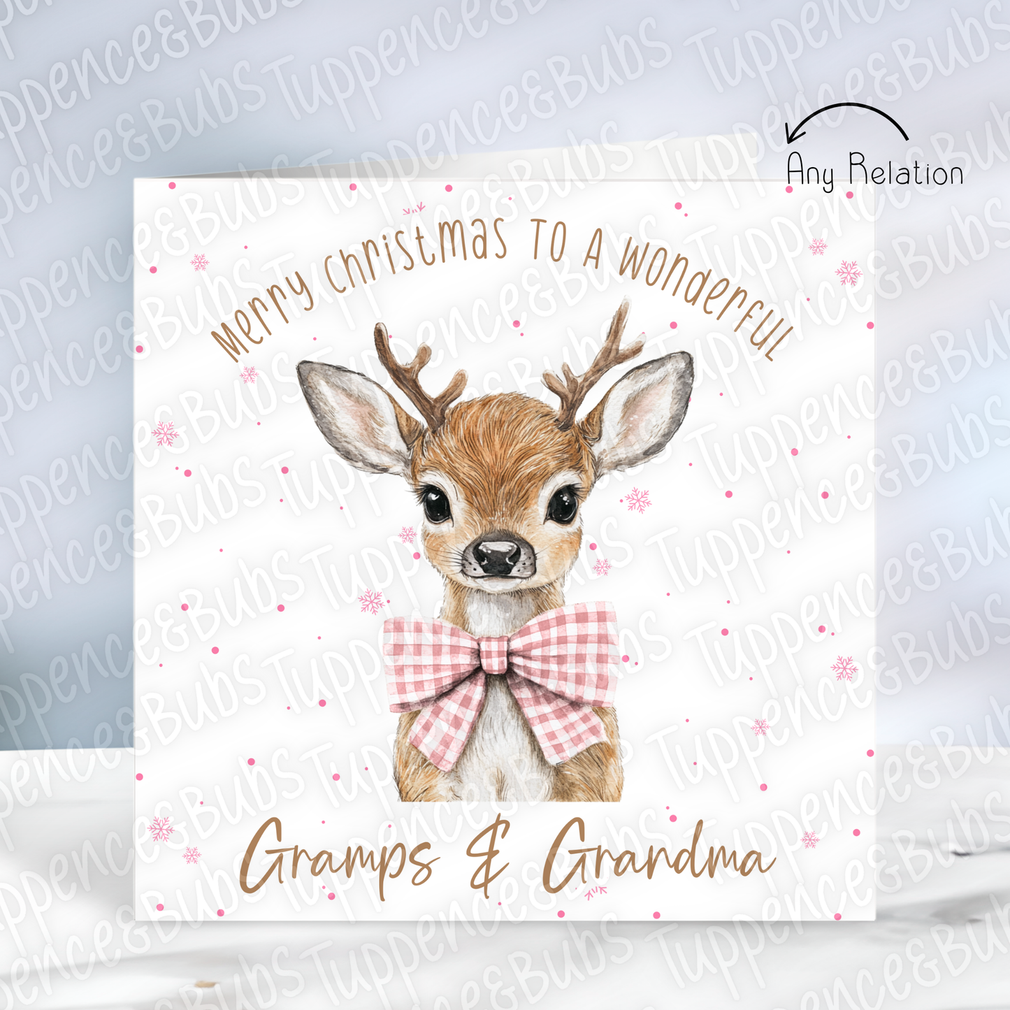 Reindeer Gingham Bow Themed Christmas Cards - 3 Colours