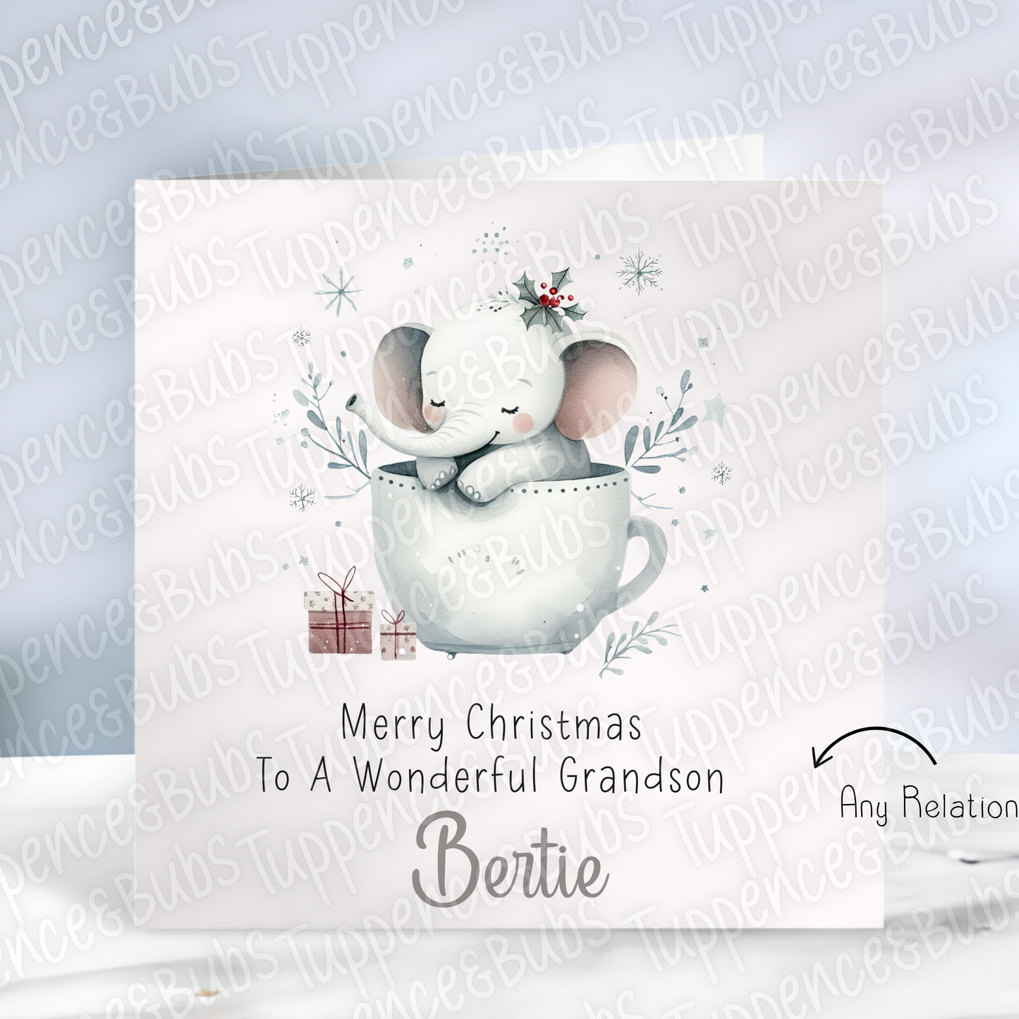 Cute Elephant In A Cup Christmas Card