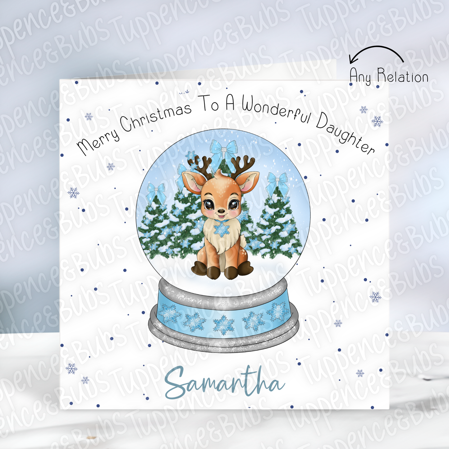 Blue Themed Reindeer Snowglobe Card - 2 Designs