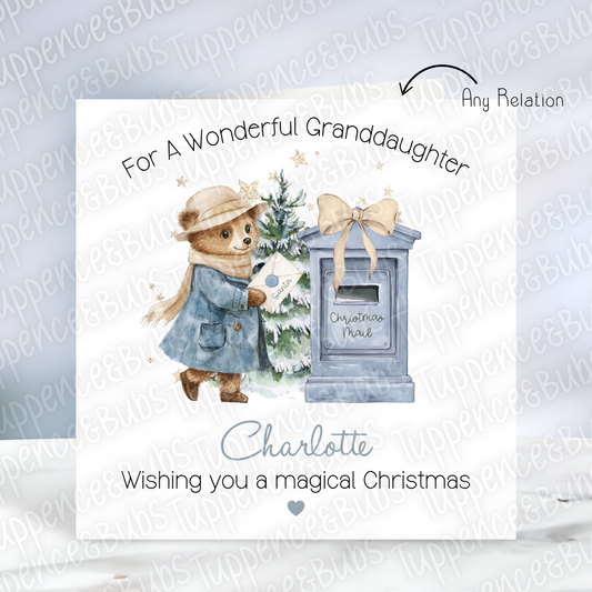 Blue & Gold Bear Themed Christmas Card