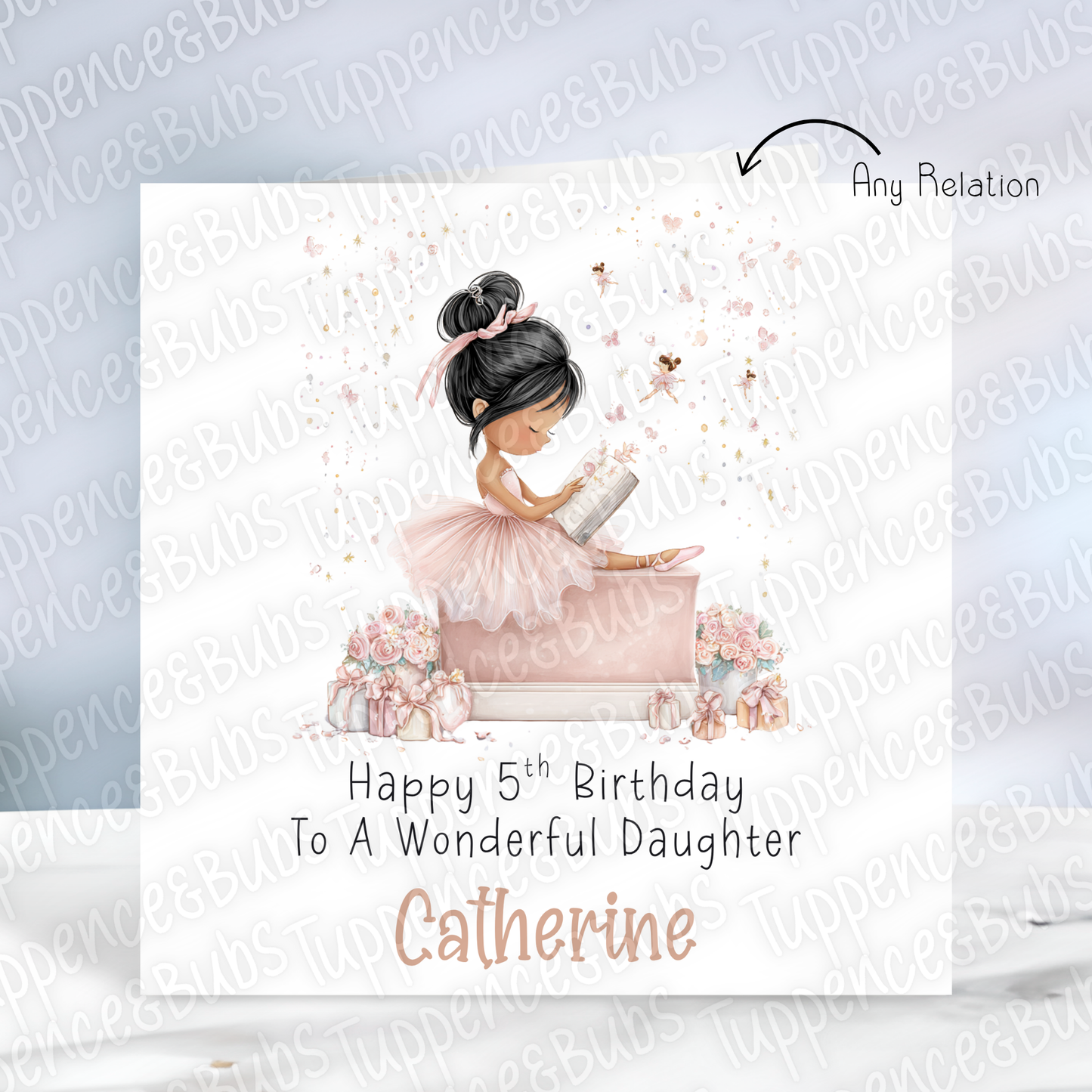 Cute Ballerina Themed Birthday Card - 5 Hair Colours