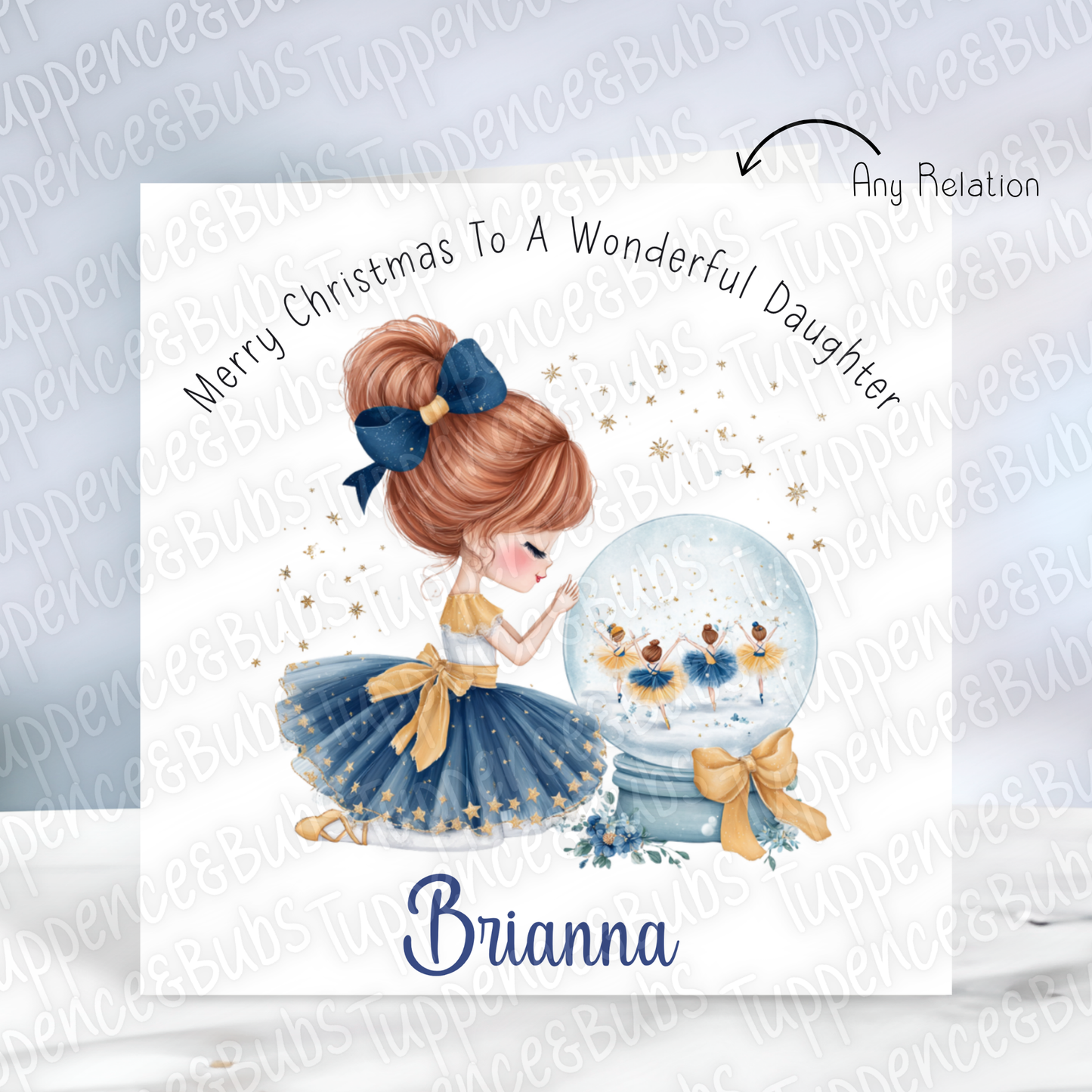 Navy & Gold Ballerina Christmas Card - 4 Hair Colours
