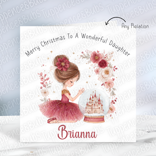Floral Burgundy Ballerina Christmas Card - 5 Hair Colours