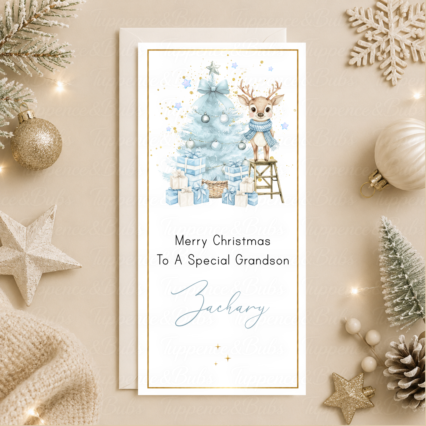 Personalised Reindeer Christmas Money Card – Pink or Blue