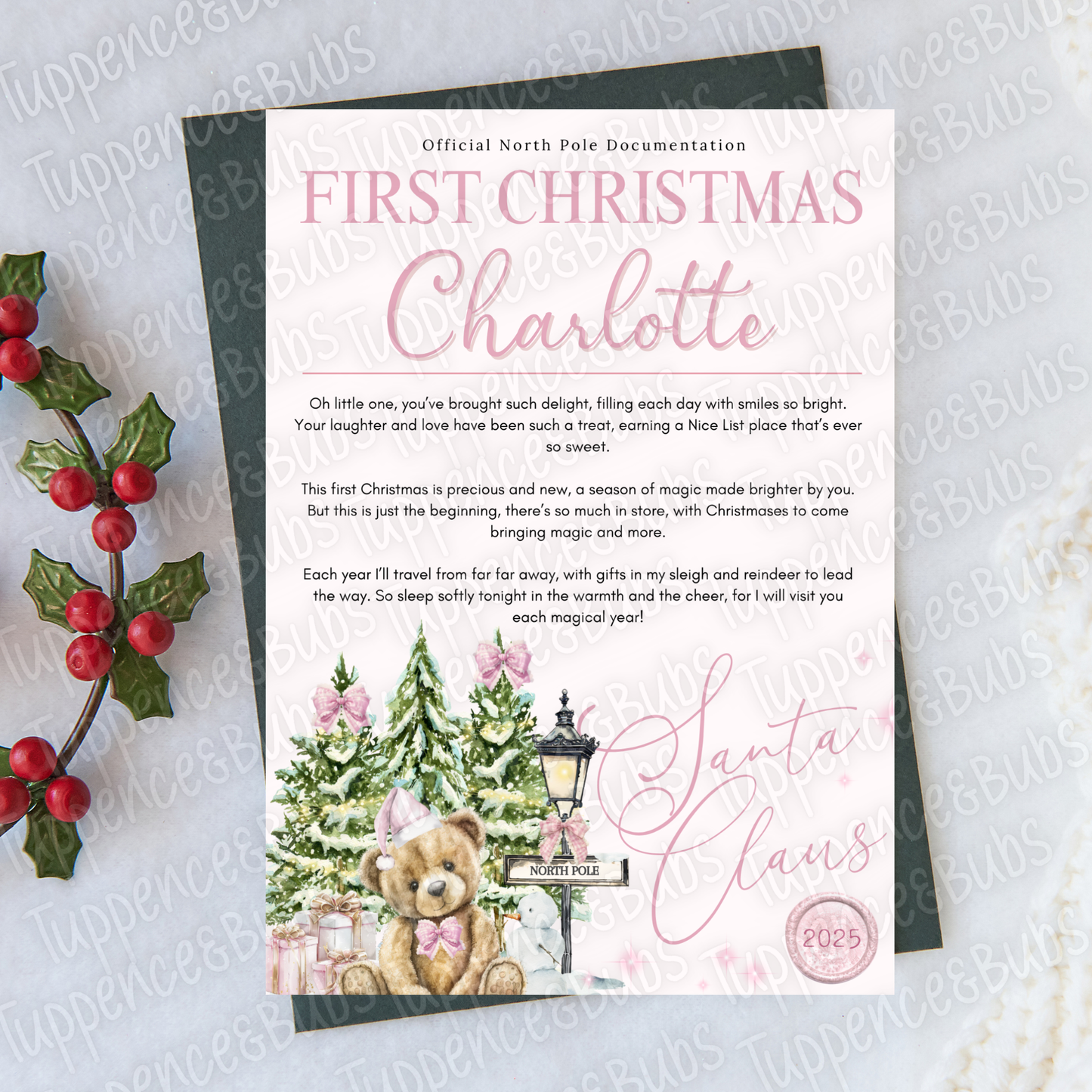Pink Themed First Christmas Letter - Personalised