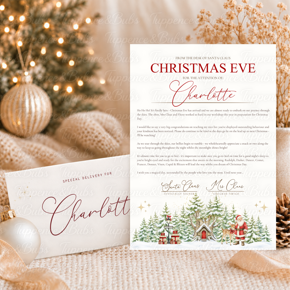 Personalised Christmas Eve Letter From Santa & Envelope – Snowy Woodland